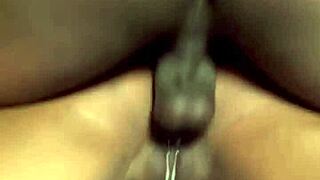 ebony babe rides cowgirl then doggy for creampie in full video on sheer red 😍