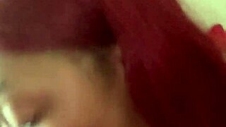 Slutty redhead deepthroats big black cock and gags