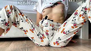 Horny Petite Girl In Pajamas With Small Tits Masturbates To Squirting Orgasm