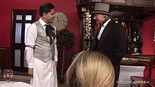 amazing maid passionately shares delicious cocks with another babe