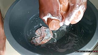 Behind the scenes with a sex doll and her lover in a creampie scene.