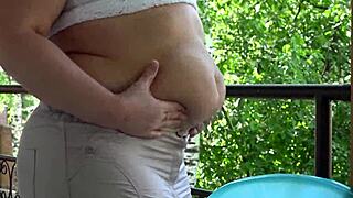 Mukbang from chubby milf with fat belly asmr amateur outdoor food fetish