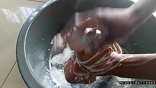 Behind the scenes with a sex doll and her lover in a creampie scene.