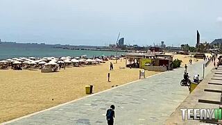 Did you spot those perfect tits at the Barcelona nude beach with Apra Shay and Don Mulatito?