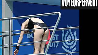 Hidden bikini legs during high diving event