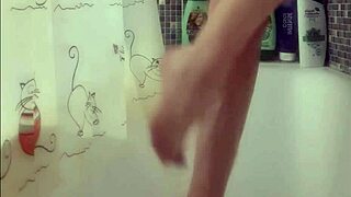 Busty teen washes her perfect feet in shower