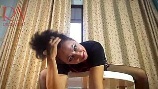 Nice Lady Strips in Pantyhose and Heels at Round Table