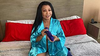 Busty Hotwife Krystal Davis Plays with Her New Blue Crocodile Dildo