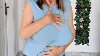 Busty Braless Gilf Mariaolds Sporty Groove Strip Dancing In Style