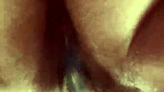 Up close hairy pussy glass dildo masturbation reveals tantalizing contrasts