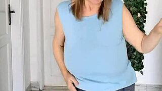 Busty Braless Gilf Mariaolds Sporty Groove Strip Dancing In Style