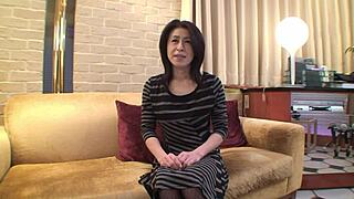 Japan mom granny nobuko tachikawa shows off pink pussy between hairy creampie lips.