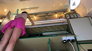 feeling exposed as an 18-year-old bitch works without bra or panties at summer festival