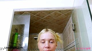 Elegant shy blonde took a shower during casting interview