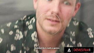 Devils film - intense neighborhood threesome with a wild couple and a huge gloryhole box