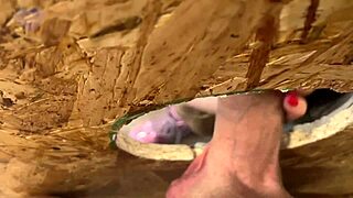 Slut felt so excited giving herself through gloryhole to two big-dicked strangers for cumshots