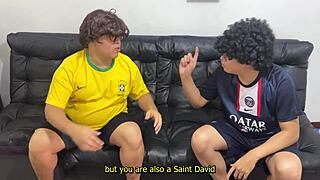 novia es engañada con los ojos vendados por su novio que tiene que pagar la deuda del partido de futbol ntr