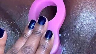 Creamy Ebony Orgasm Explodes In Amateur Teen Toy Session!