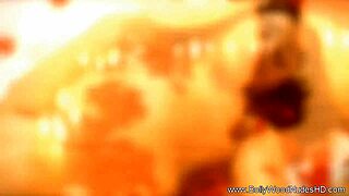 Petite brunette enjoys a relaxing body cleanse