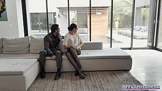 tiny asian teen gets strapon threesome punishment from neighbors 😈