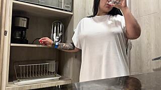 Juicy Masturbation In The Hotel Kitchen - Big Natural Tits