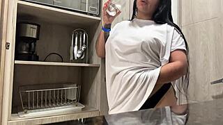 Juicy Masturbation In The Hotel Kitchen - Big Natural Tits
