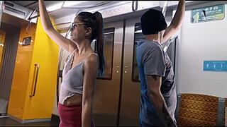 the young girl gets groped and fucked on the public train ride