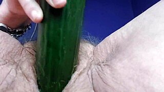 granny fucks hairy pussy with cucumber