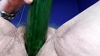 granny fucks hairy pussy with cucumber
