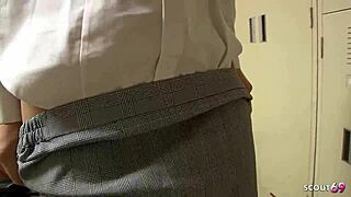 slim japanese girl seduced to mmf creampie threesome by boss and co-worker