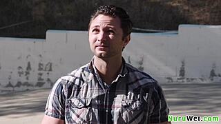 hot teen masseuse xxlayna marie pours nuru gel on herself and brad sterling, both naked.