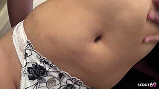 Petite Japanese teen 18+ with big natural tits experiences first blowbang and bukkake facial at uncensored JAV