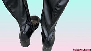 Amateur Masturbates in Miniskirt Boots Polka Dot Panties