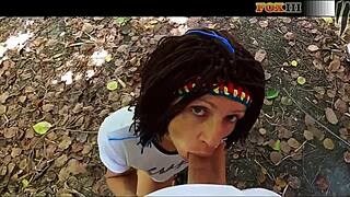 pov blowjob and handjob in the public park till cum in mouth