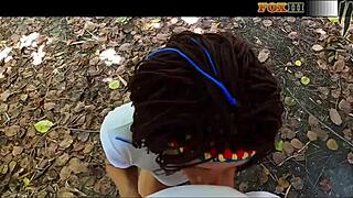 pov blowjob and handjob in the public park till cum in mouth