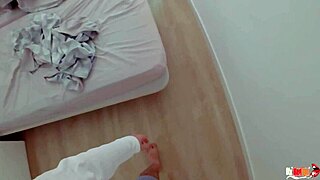 Stepmom teases stepson in bed with naughty self-pleasure.