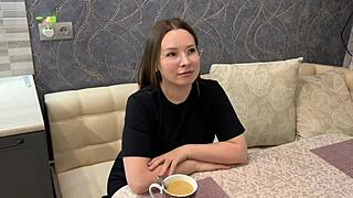 Russian couple chats during homemade intimate scene