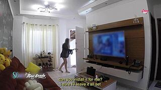 wife steps out of shower to greet delivery man in nightgown