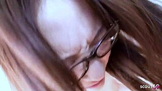 Tiny japanese nerd girl with small tits and glasses talks to uncensored pov creampie defloration sex by stranger hairy pussy riding cowgirl missionary quickie rough orgasm.