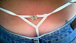 Wife in thong receives cumshot tribute on her ass and pussy