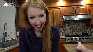 Redhead and brunette give stranger a double blowjob he will never forget