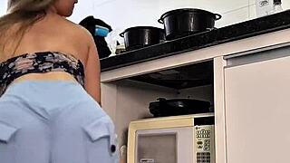 Very Sexy Latina Shows Her Big Butt In Tight Shorts While Cooking In The Kitchen