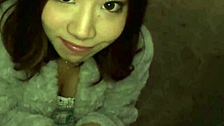 Asian Girl Sucks Cock Behind Bowling Alley for Cum