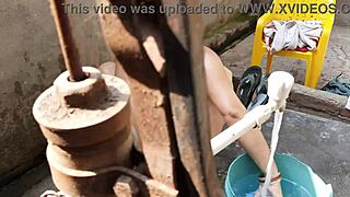 nangi bhabhi: bathing outdoor, showing big boobs and cute pussy!