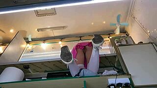 Boss intensely plays with shop assistant's pussy during customer talk