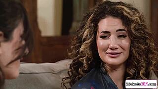 Big Tits Lesbian Babe FACESITTING Busty Arab Delivery Crew in Intense 69