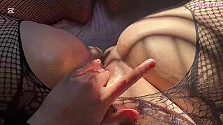 Latina teases with her big clit and pussy in dark lingerie under the sun!