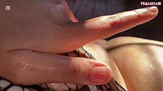 Latina teases with her big clit and pussy in dark lingerie under the sun!