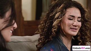 Big Tits Lesbian Babe FACESITTING Busty Arab Delivery Crew in Intense 69