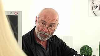 Horny old man fucks blonde teen in doggy style at the office